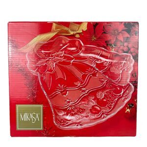 Mikasa Christmas Serving Platter Sleigh Bells Large Glass WY449-601 Japan 15.25"